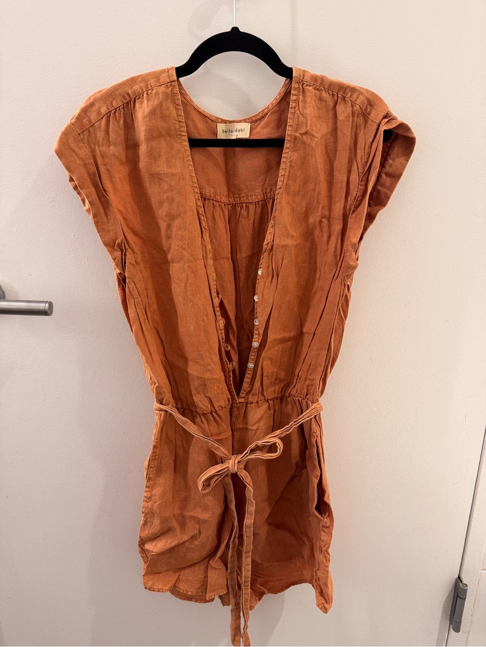 Rust Tie-Waist Cap Sleeve Romper